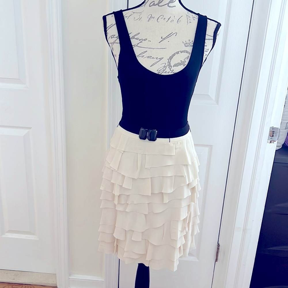 BCBGMAXAZRIA Ruffed Dress Black and cream